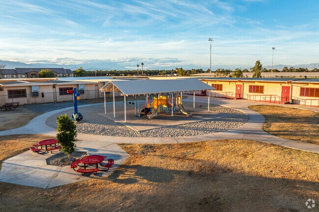 Mecca Elementary School features outstanding playground facilities for students to enjoy.