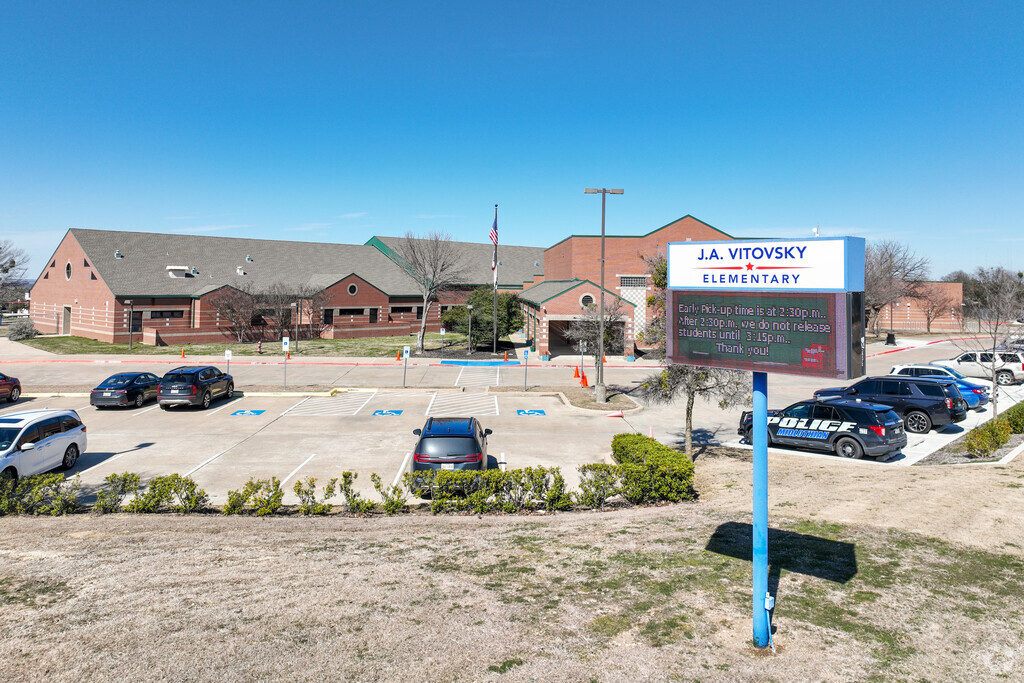 Important annoucements are displayed on the digital sign at Vitovsky Elementary School.