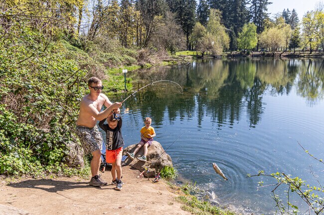Canby Community Park offers a pond stocked with trout for local fishing enthusiasts.