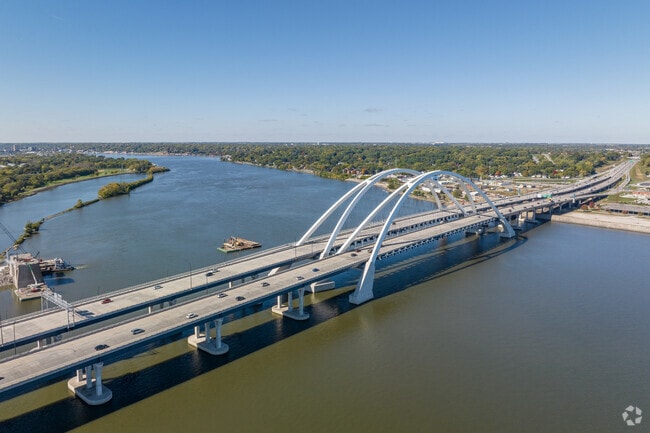 Downtown Moline is connected to the Quad Cities area by the Mississippi River Bridge.