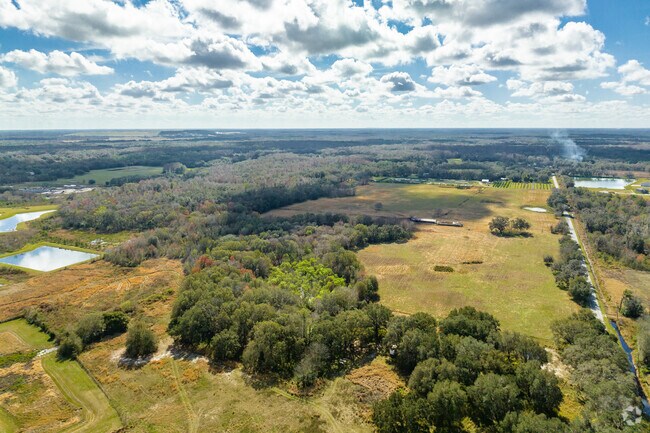 Aerial view of rural neighborhood in Crystal Springs, FL.