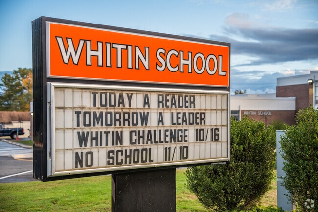 The Whitin Intermediate School offers inspirational quotes on their front sign for students.