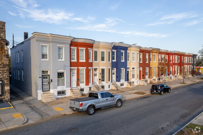 Brightly painted homes line the streets of Barclay.