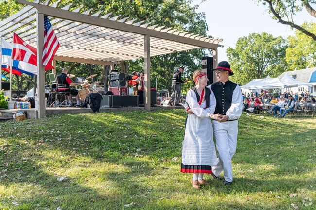 Couples dance at Scandinavian Day Festival in Downtown South Elgin near Providence.