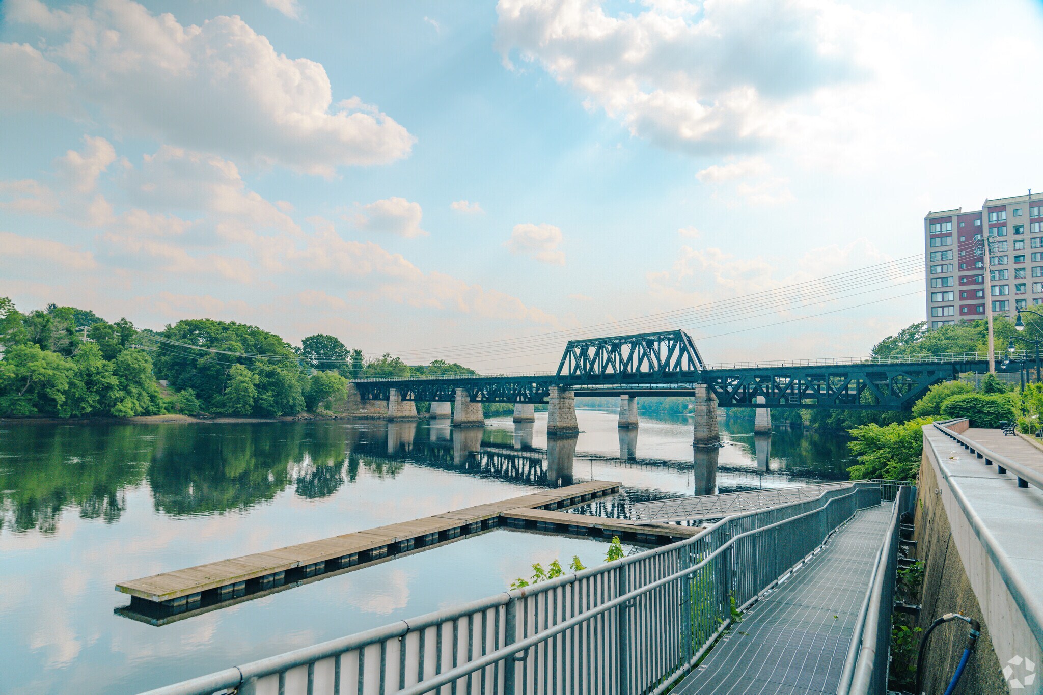 The Merrimack river runs through Walnut Square and creates a beautiful back drop to downtown.