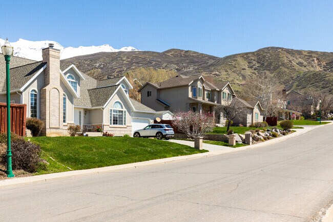 A row of homes in Northridge, with mountains in the background, offers a picturesque view of the city's natural beauty.