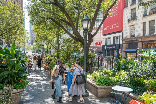 Herald Square is a convenient stop of a break in the Garment District.