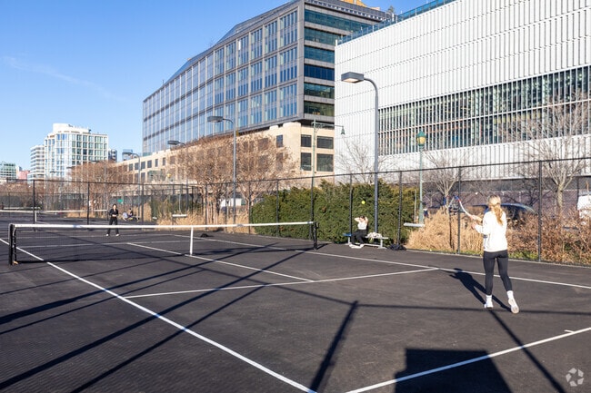 Even tennis courts can be found in Hudson Square.