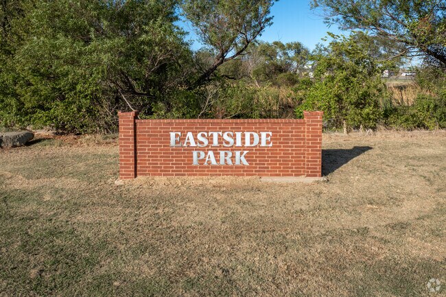Eastside Park greets you with a large brick sign.