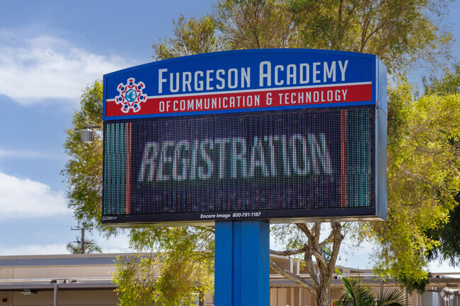 Sign at entrance to Furgeson Academy of Communication and Technology.