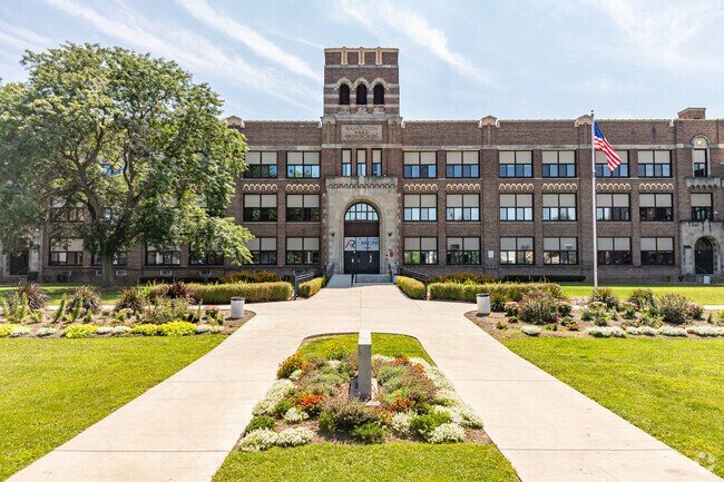 The well-maintained landscape at Park High School welcomes students.