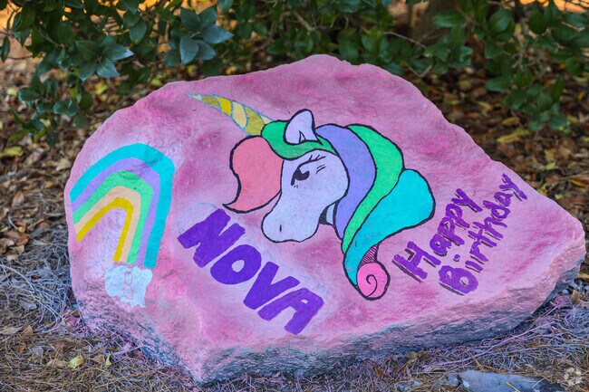 Knightsville Elementary showcases a festive rock that can be decorated for student birthdays.