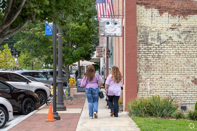 The residents of Sterling on the Lake shop at the nearby downtown Flowery Branch.