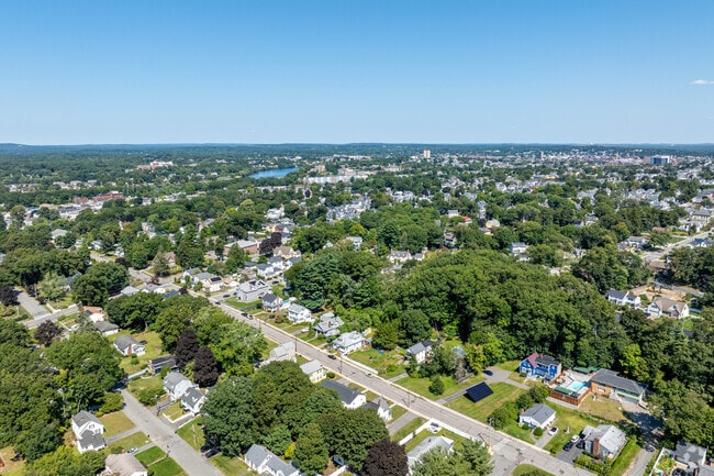 An overview of The Highlands neighborhood with the Merrimack River in the background.