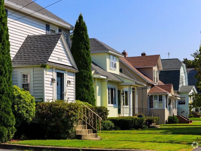 Various home styles line the streets of Greendale.