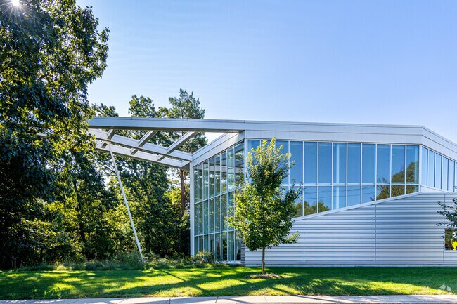 The interesting exterior of the McAuliffe Branch Library in Nobscot.