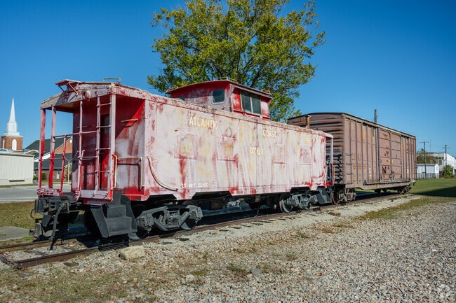 Large train models can be found around the tracks near Quinby Estates.