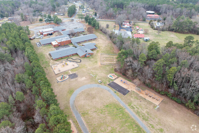 Aerial view of the sports fields of Elmont Elementary School.