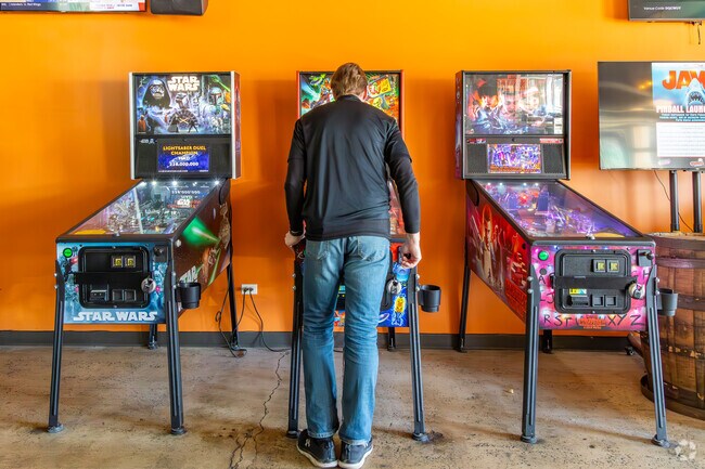 Enjoy a game of pinball at Noon Whistle Brewery in York Center.