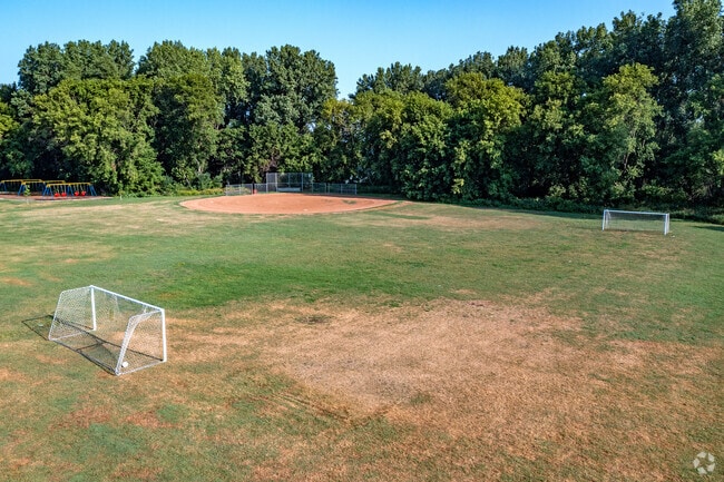 View of the Eden Lake Elementary School baseball and soccer field located in Eden Prairie MN.
