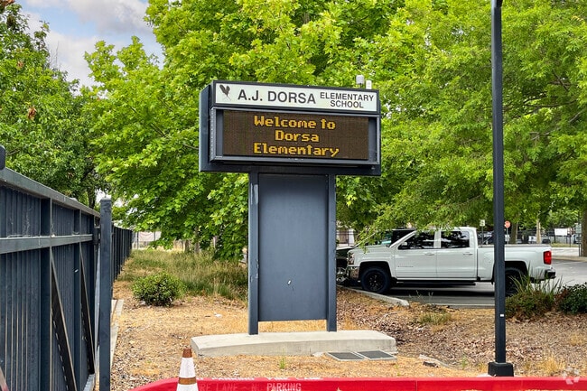 A. J. Dorsa Elementary School welcomes students and families as they enter.