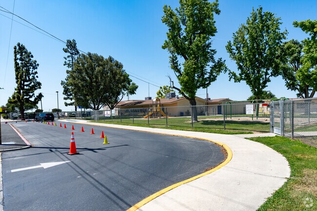 The bus loop at Albany Park Elementary School is on the South end of the campus.