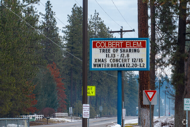 Colbert Elementary has a small sign in front of the school.