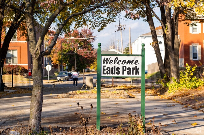 Visitors to Eads Park are welcomed with signage and rewarded with a quiet greenspace.