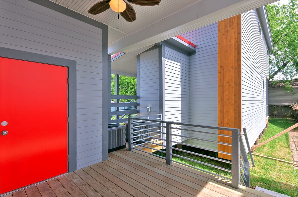 Private Covered Rear Deck with Private Outdoor Storage Shed.