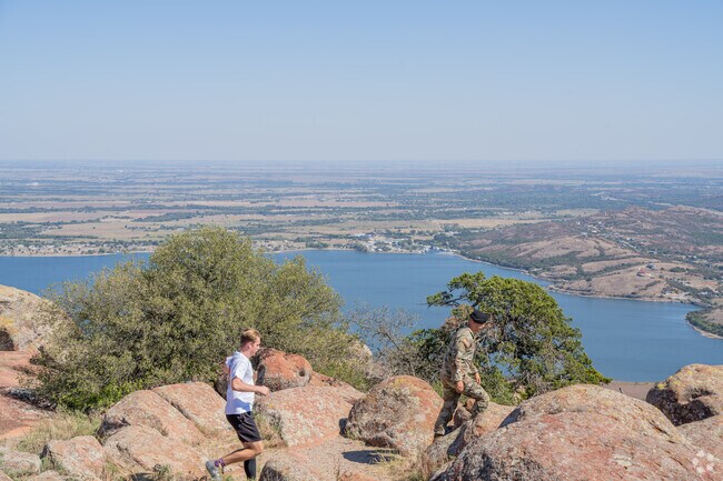 Lee West Estates residents enjoy hiking at Lake Lawtonka, a popular weekend retreat.