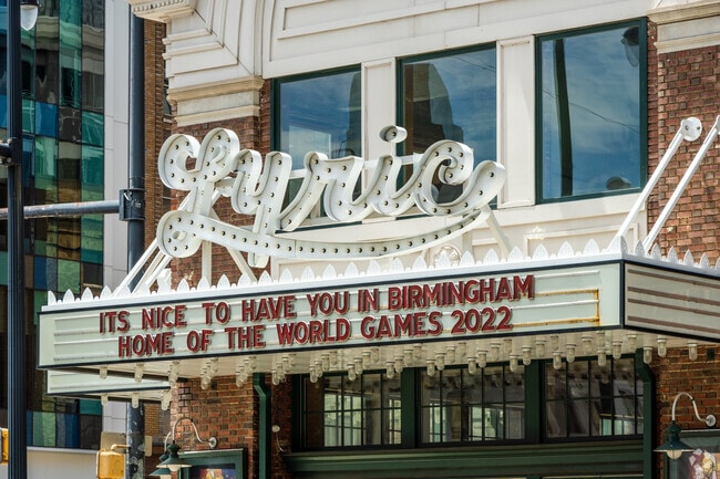 Closeup of The Lyric signage.