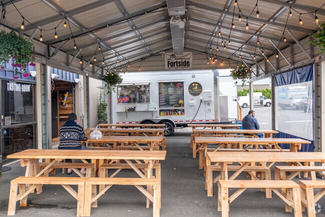 Fortside Brewing Company offers outdoor seating with several food trucks.