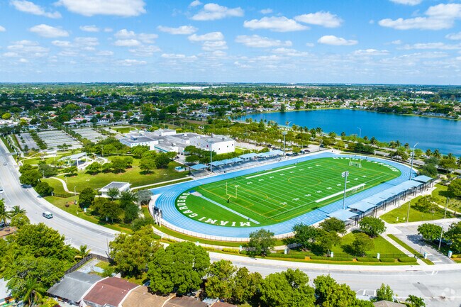 Aerial overview of Betty T Ferguson park of Miami Gardens.