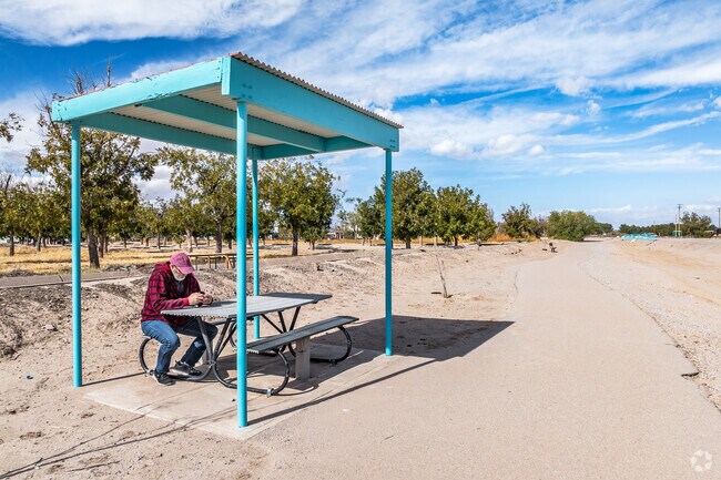 The Vado Trail has some nice, covered benches to relax after a brisk morning walk in Vado.