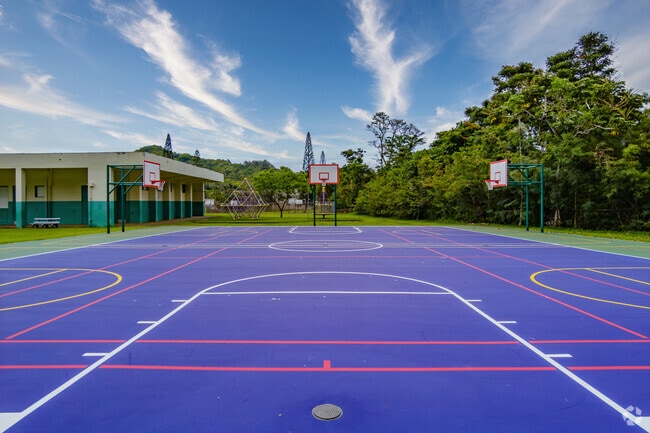 An outdoor basketball court promotes student health at Ahuimanu Elementary School.