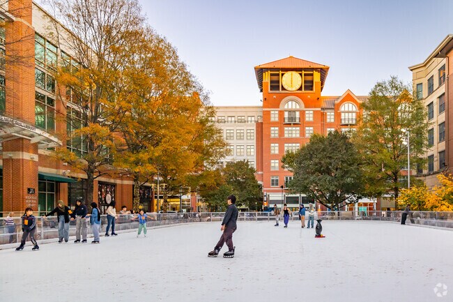 At Rockville Town Center, the splash fountain & lawn turn into an ice skating rink every fall.