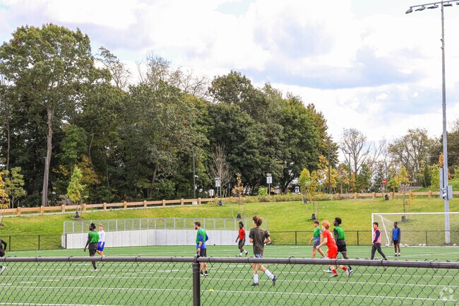 Student play soccer at South High Community School in Worcester.