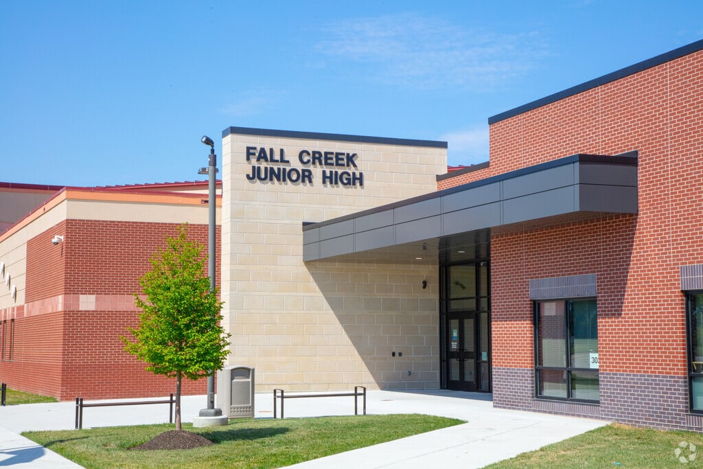 Fall Creek Junior High front entrance in Olio.
