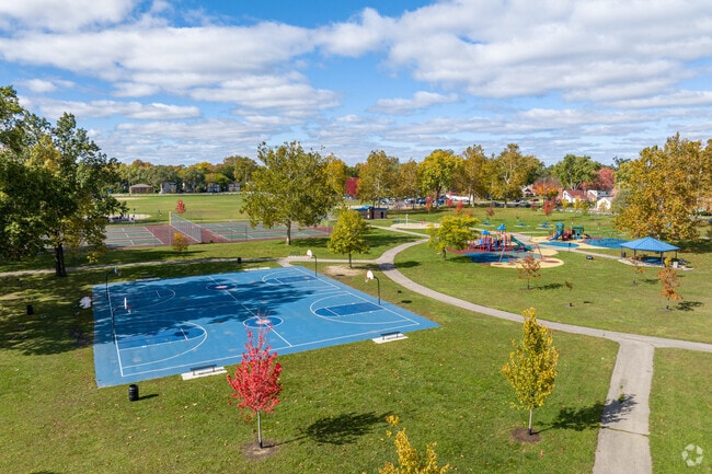 Peterson Playfield features playgrounds, basketball courts, and tennis courts.