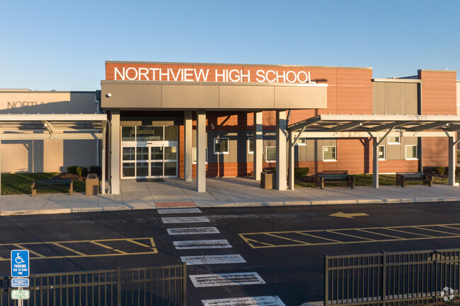 Northview High School has a welcoming modern front entrance.