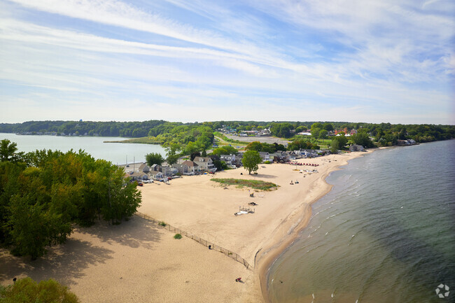 An aerial view of homes on Lake Ontario Homes in Irondequoit.