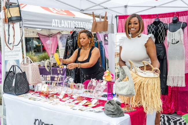 Creator’s Market at Atlantic Station visitors can find festive art, jewelry, and couture goods.