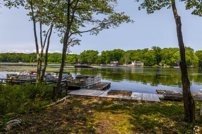 View of boat docks on Cranberry Lake in Byram.