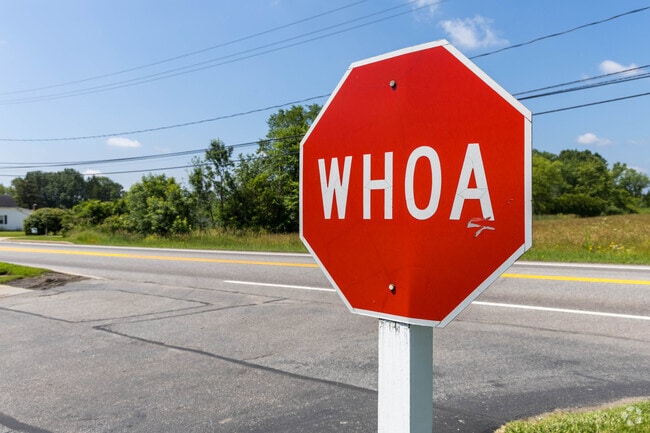 Middlefield celebrates its Amish heritage with stop signs reading Whoa as a cue for the horse.