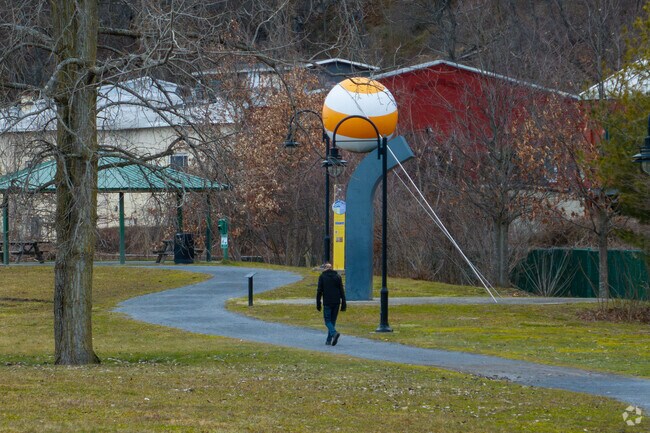 Along the Hudson River is the art filled walkway at the Riverfront Green in Peekskill.