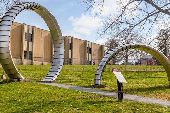Solar powered murals stand next to elementary schools in Prospect Heights at Brandon Park.