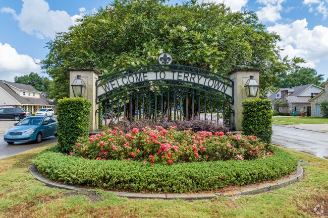 The Terrytown sign welcomes visitors along Terry Parkway.