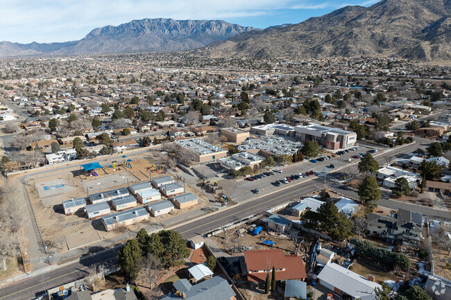The pickup line for Onate Elementary School runs along the front of the building.