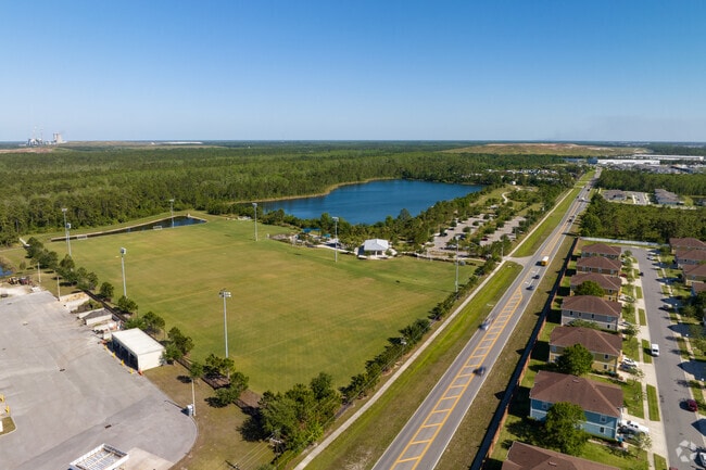 Aerial view of soccer fields at Young Pine Park in Cypress Springs.