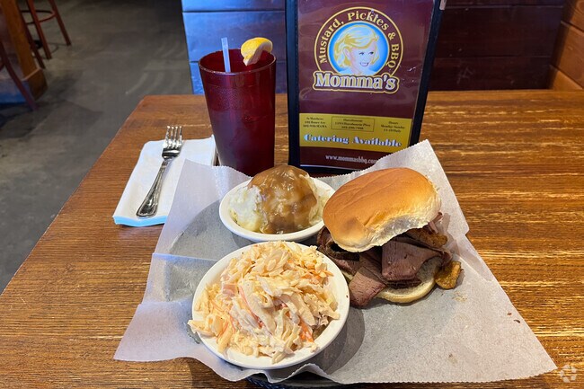 Mommas Mustard, Pickles & BBQ serves up delicious brisket sandwiches.